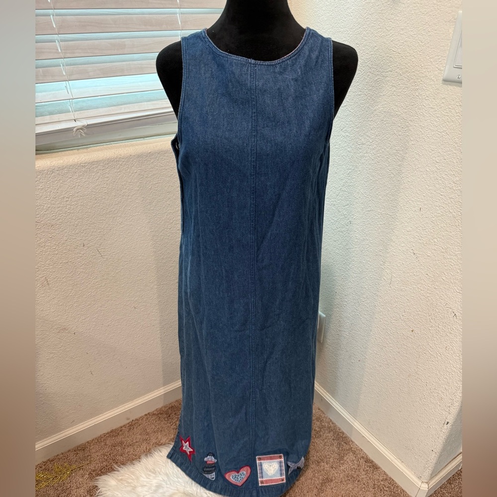 Koret City Blues Dress Jumper‎ Blue Denim Maxi Embellished America Theme